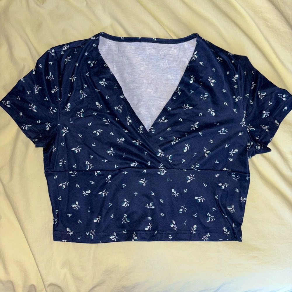 cropped floral print wrap top